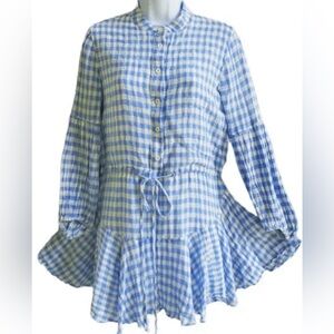Olivaceous Blue and White Gingham Mini Dress